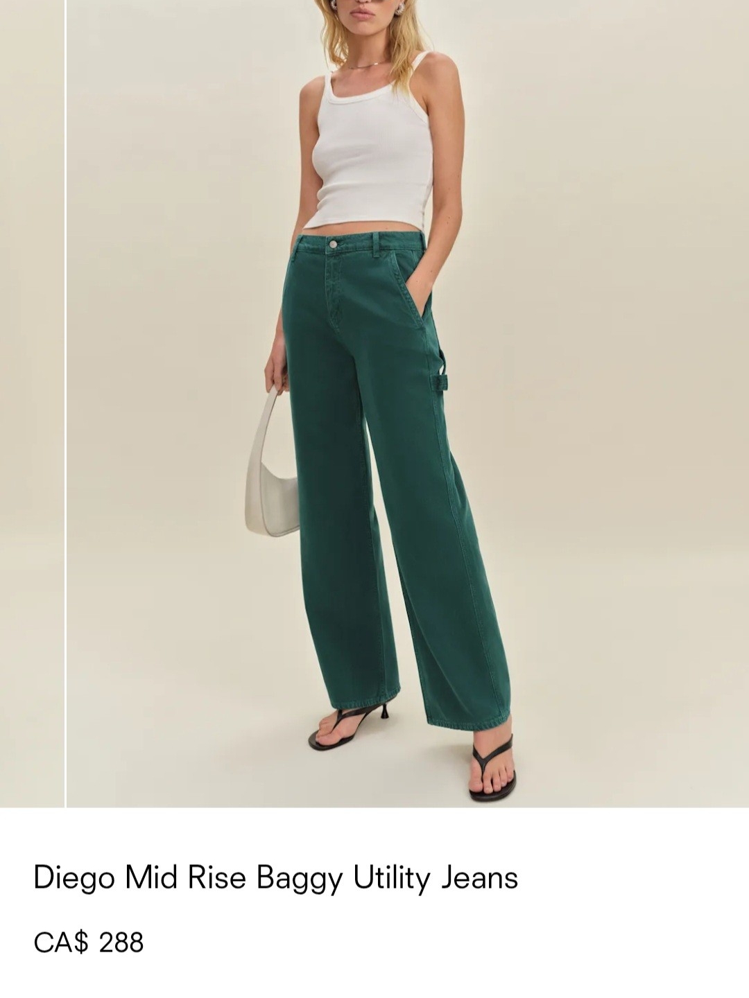 Reformation Mid Rise Baggy Utility Jeans In Deep Green